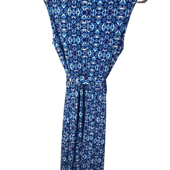 Blue White and Purple print Coldwater Creek Dress Ikat type Pattern V Neck - Picture 5 of 5